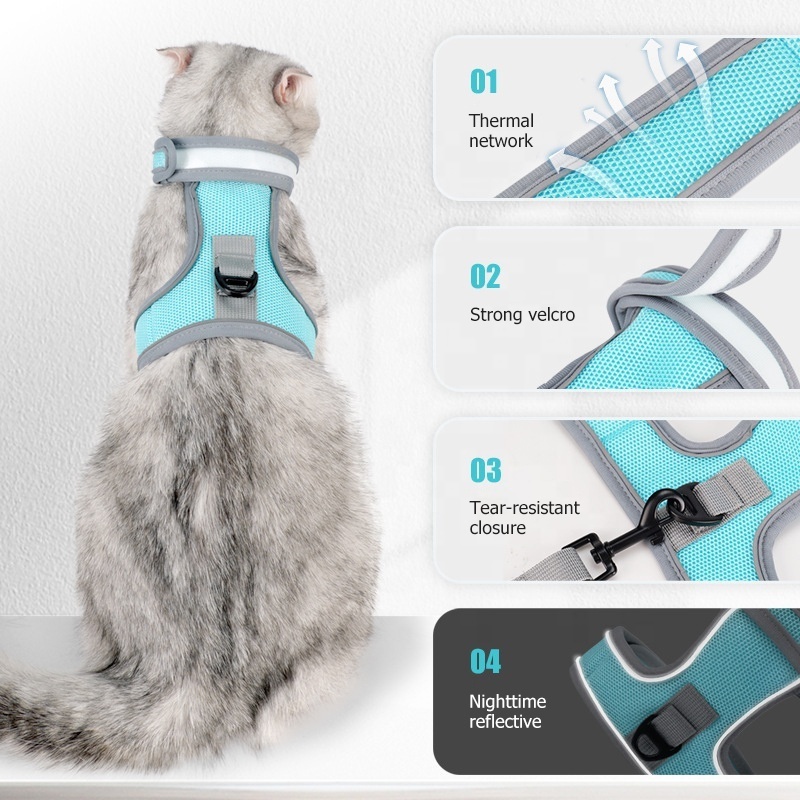 High Quality Pet Products Escape Prevention Cats Vests Harness For Cats Adjustable Breathable Mesh Pet Harness And Leash Set