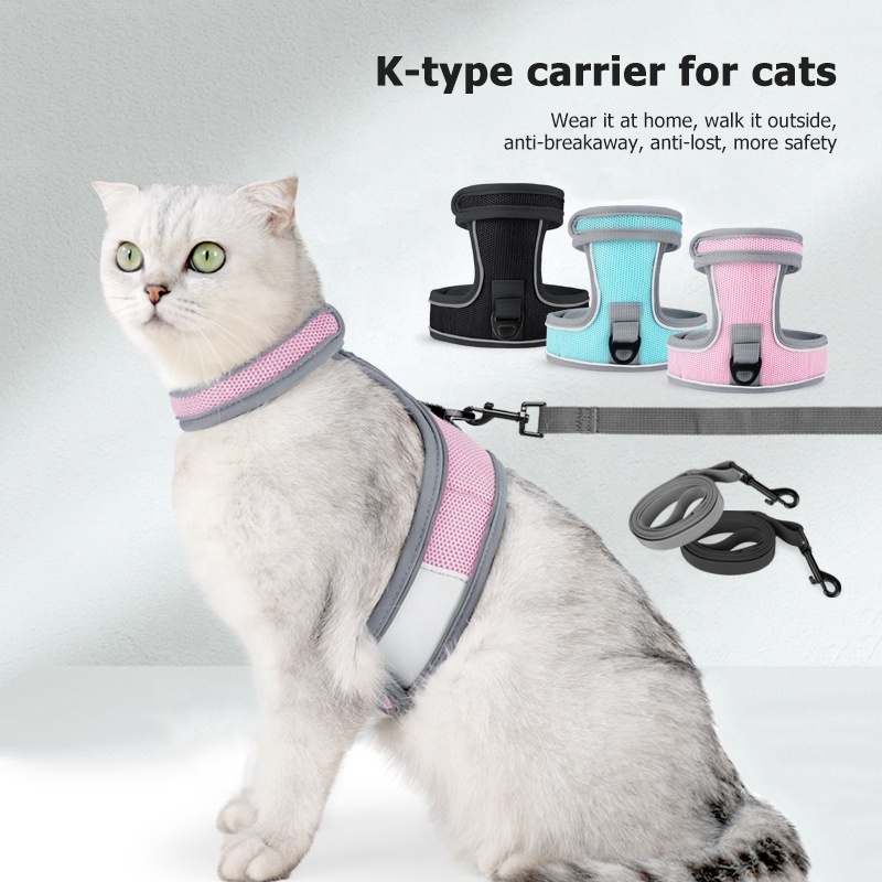 High Quality Pet Products Escape Prevention Cats Vests Harness For Cats Adjustable Breathable Mesh Pet Harness And Leash Set