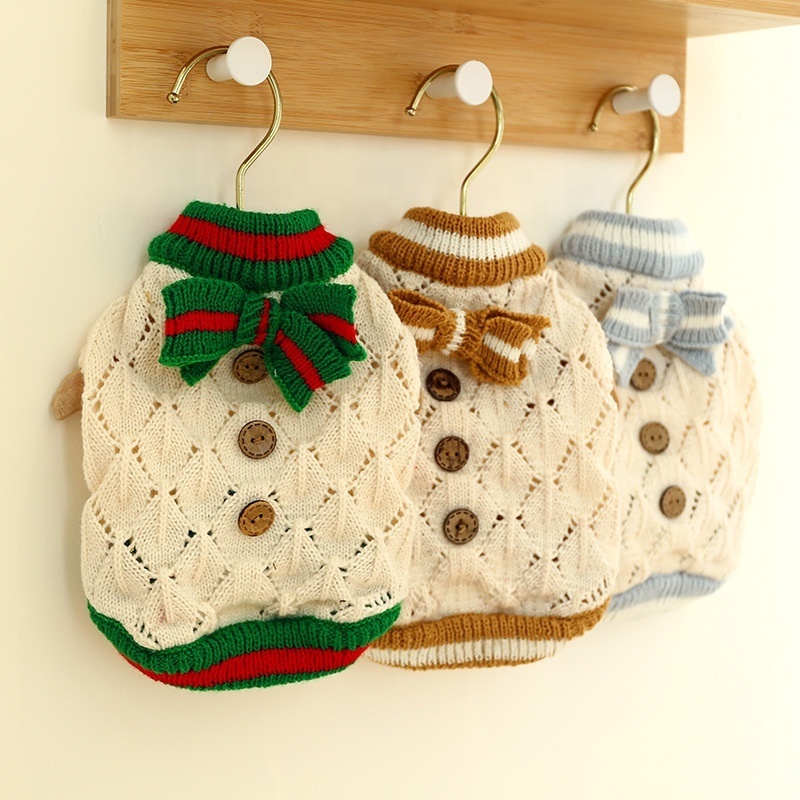 Christmas Pet Accessories Dog Jumper Dress For Chihuahua Pet Clothes Knitted Pet Dog Sweater With Bow Tie Dog Clothes