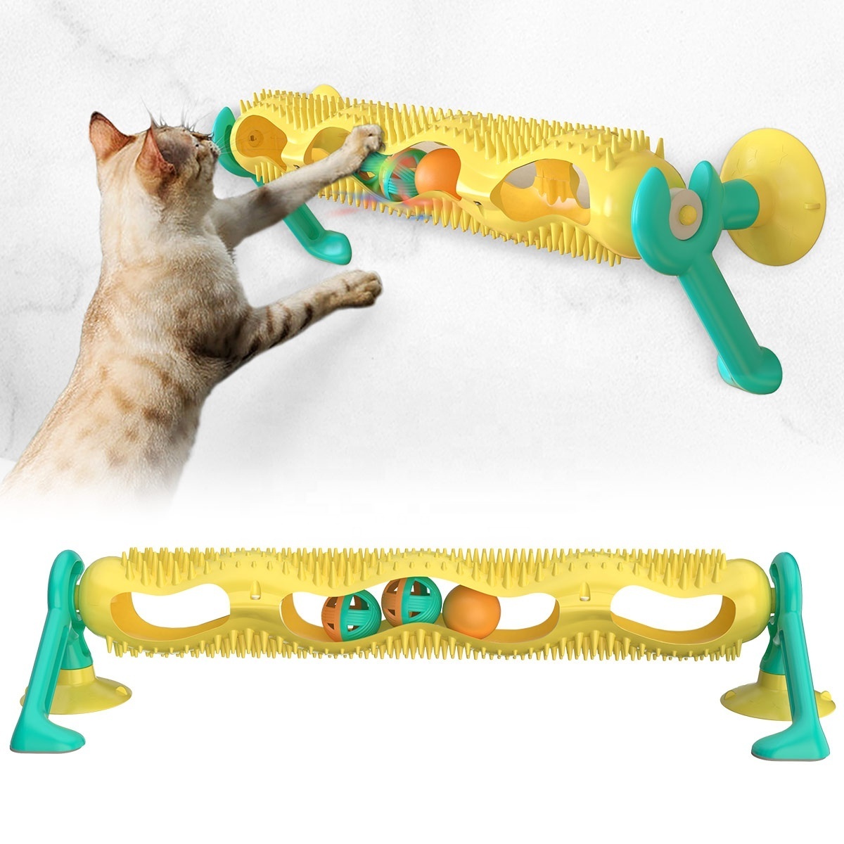 Track Ball Cat Interactive Toys Kitten Hunting Chasing Turntable Toy Scratch Board Cat Massage Toy With Suction Cup