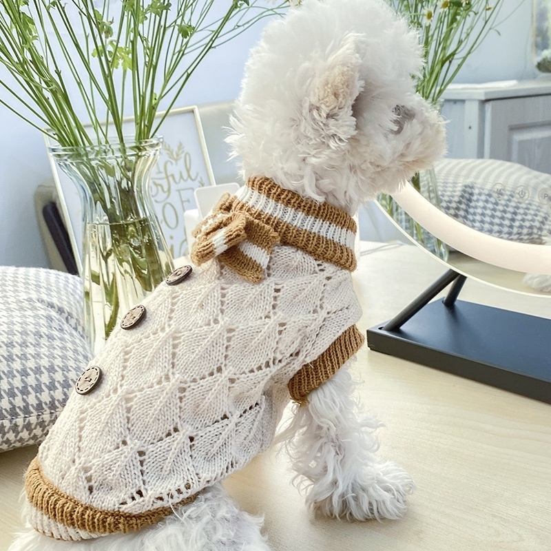 Christmas Pet Accessories Dog Jumper Dress For Chihuahua Pet Clothes Knitted Pet Dog Sweater With Bow Tie Dog Clothes