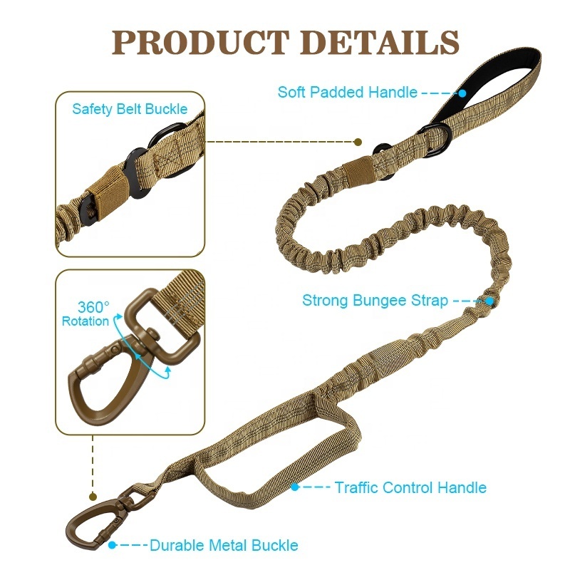 Two Handle Training Dog Leash For Medium and Large Dogs with Car Seat Buckle Tactical Dog Leash And Collar Set