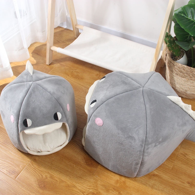 Cartoon Shark Pet Cat Cave Bed Cat House Customized Design And Logo Cotton Handmade Comfortable Foldable Cat Bed