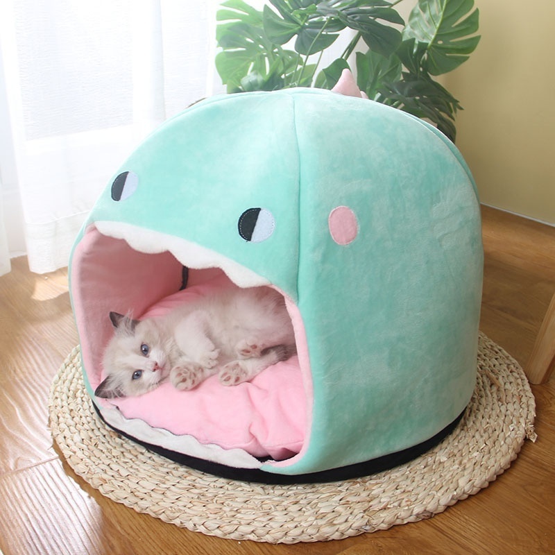 Cartoon Shark Pet Cat Cave Bed Cat House Customized Design And Logo Cotton Handmade Comfortable Foldable Cat Bed