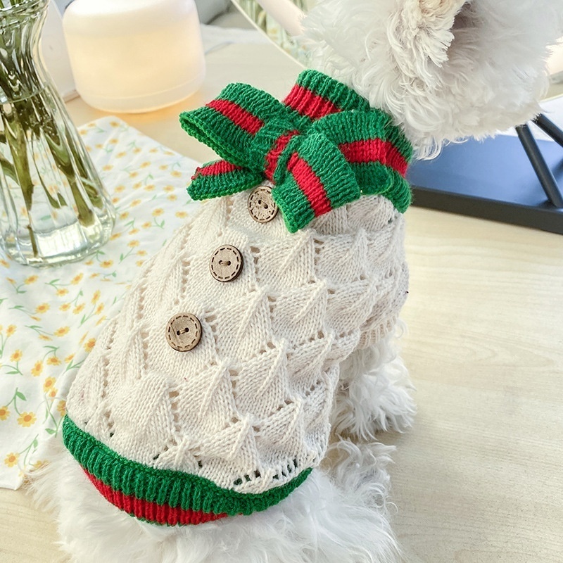 Christmas Pet Accessories Dog Jumper Dress For Chihuahua Pet Clothes Knitted Pet Dog Sweater With Bow Tie Dog Clothes