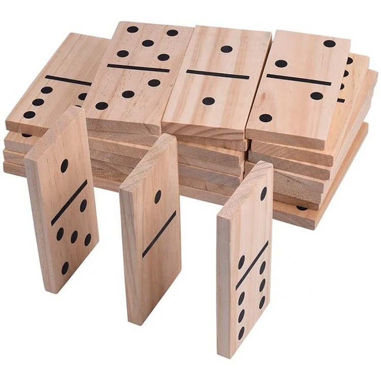 28 Pcs Giant Wooden Dominoes Game Jumbo Toppling Domino Set With Net Bag