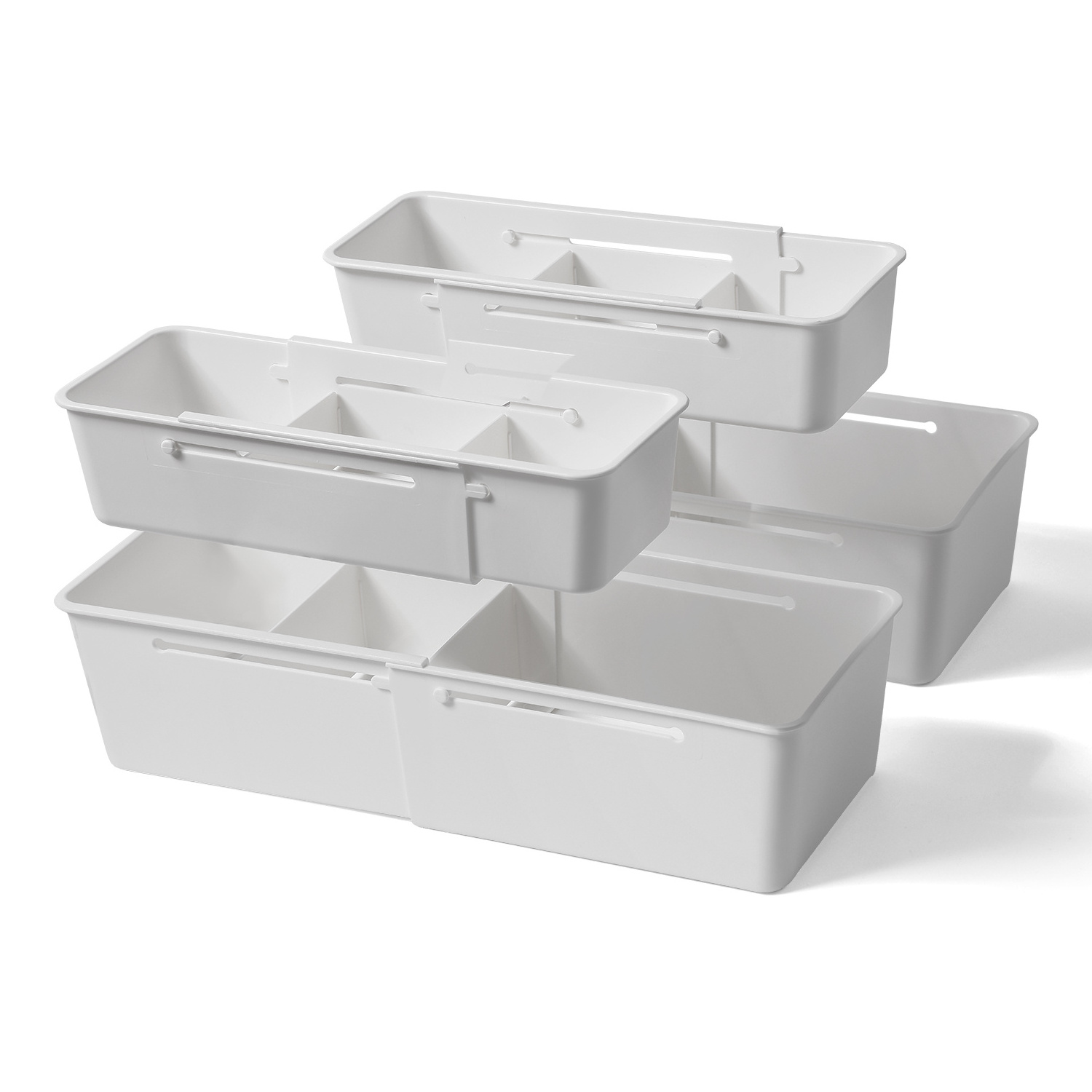 4 Pack White Expandable Desk Drawer Organizer Plastic Storage Bins Dresser Organizer for Nursery Bathroom Kitchen Makeup Office