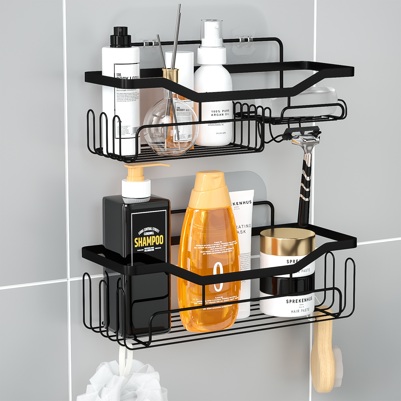 Stainless Steel Bathroom Shelves Wall Mounted No Drilling Self Adhesive Kitchen Corner Racks Shower Caddy Corner Storage Shelf