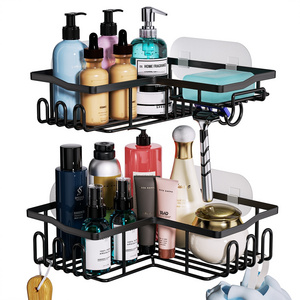 Black Metal Modern Stainless Steel Polish Corner Shelf Rack Adhesive Without Drilling Shower Caddy Bathroom Storage Basket Shelf