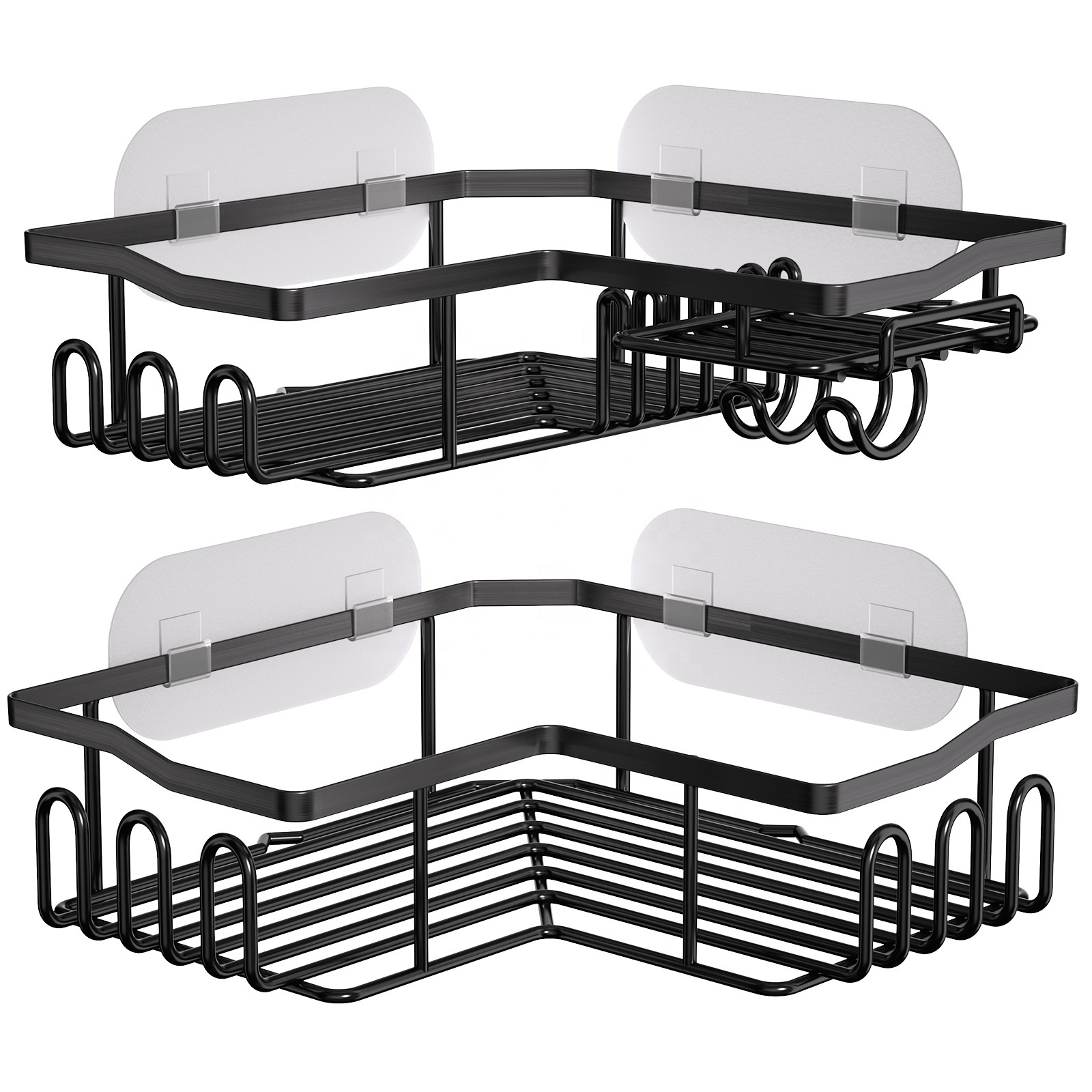 Black Metal Modern Stainless Steel Polish Corner Shelf Rack Adhesive Without Drilling Shower Caddy Bathroom Storage Basket Shelf