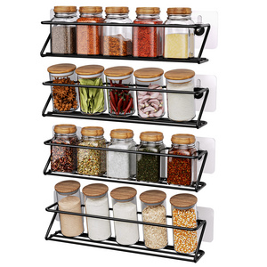 4-Pack Adhesive Wall-Mounted Spice Rack Seasonings Organizer for Kitchen Cabinet Pantry Door Bathroom Storage Shelf