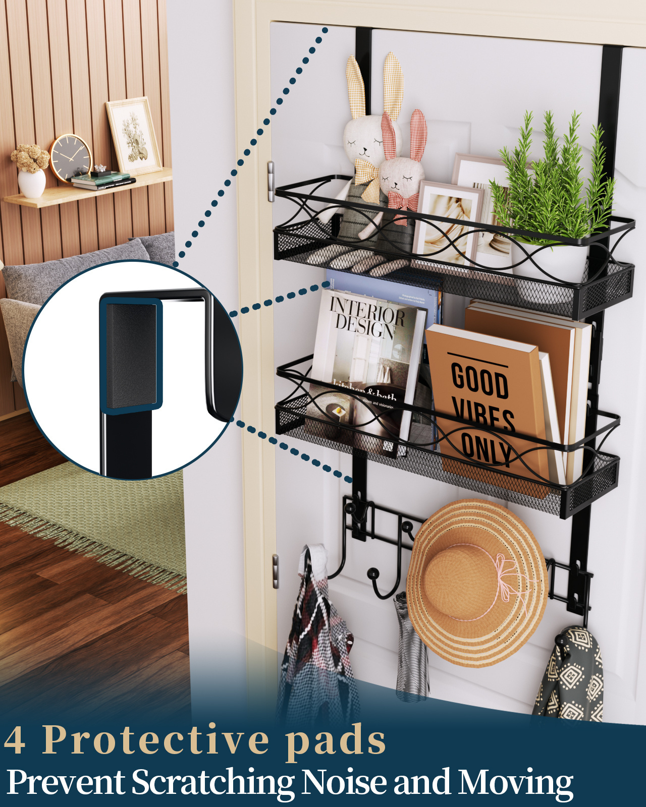 Door Hanger 9 Hooks 2 Mesh Baskets Over The Door Hook Hanging Coat Rack Back Door Storage Organizer for Bathroom Kitchen Bedroom