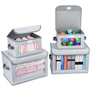 4-Pack Foldable Storage Baskets with Lids Eco-Friendly Storage Bins Closet Organizer Clothes Toys Books Features Clear Window