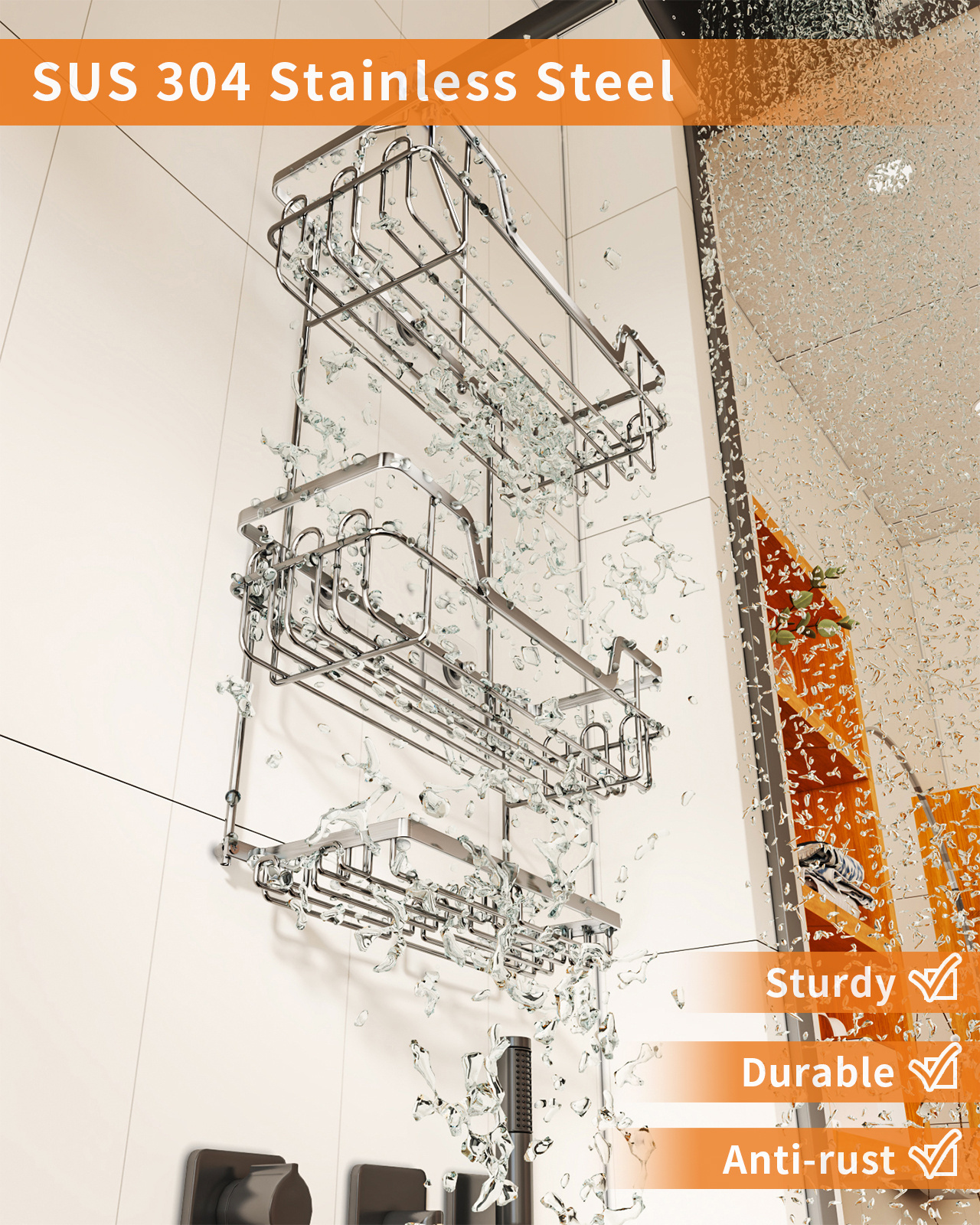 Large Capacity Shower Caddy Over Shower Head 3 Tier Rustproof Hanging Shower Organizer Rack w/ 16 Hooks & Dual Soap Holder