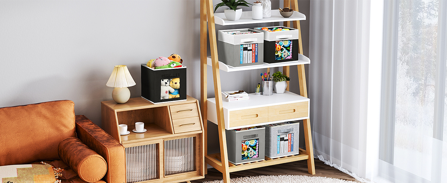 3 Closet Storage Bins Foldable Baskets Shelves Storage Bins with Window & Handles Cube Organizer for Clothes Toys Books Blanket