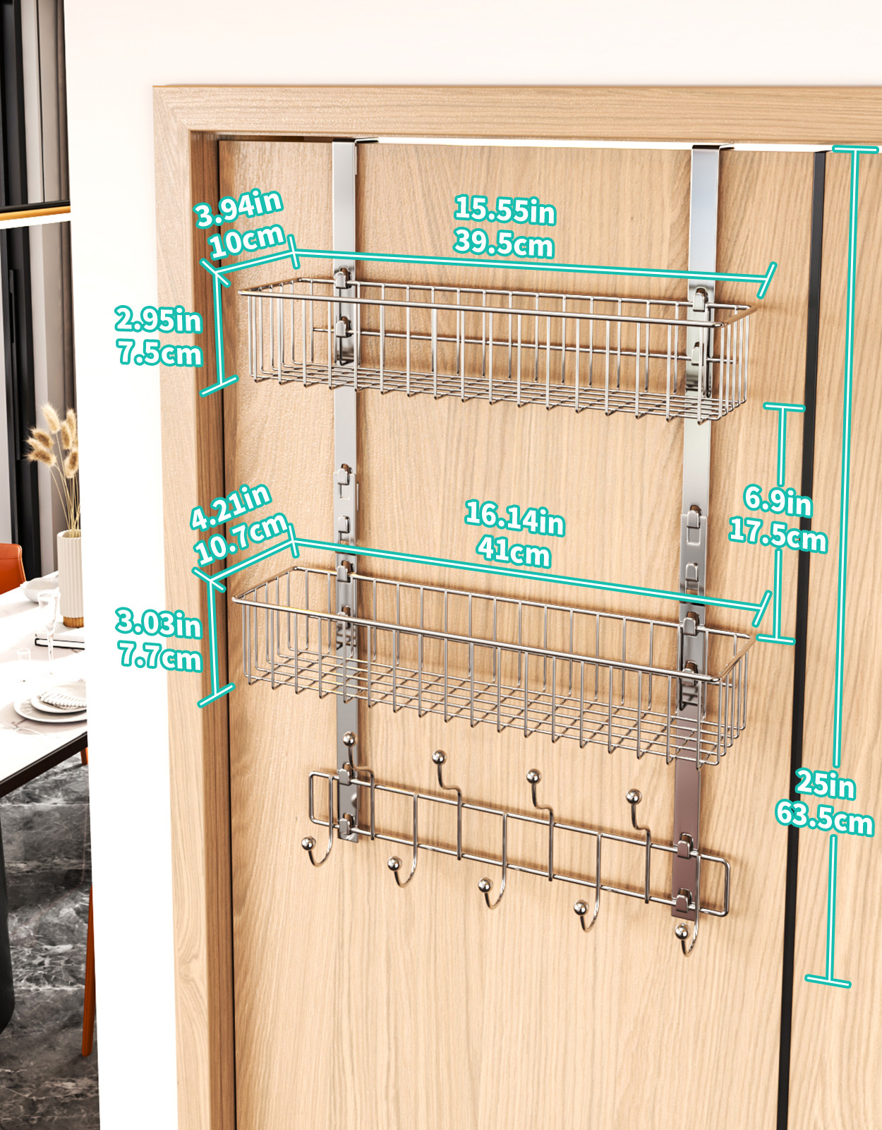 Metal Over The Door Organizer Hanger Door Hanger Towel Rack 9 Hooks 2 Mesh Basket Over Door Bathroom Organizer Hanger Shelf