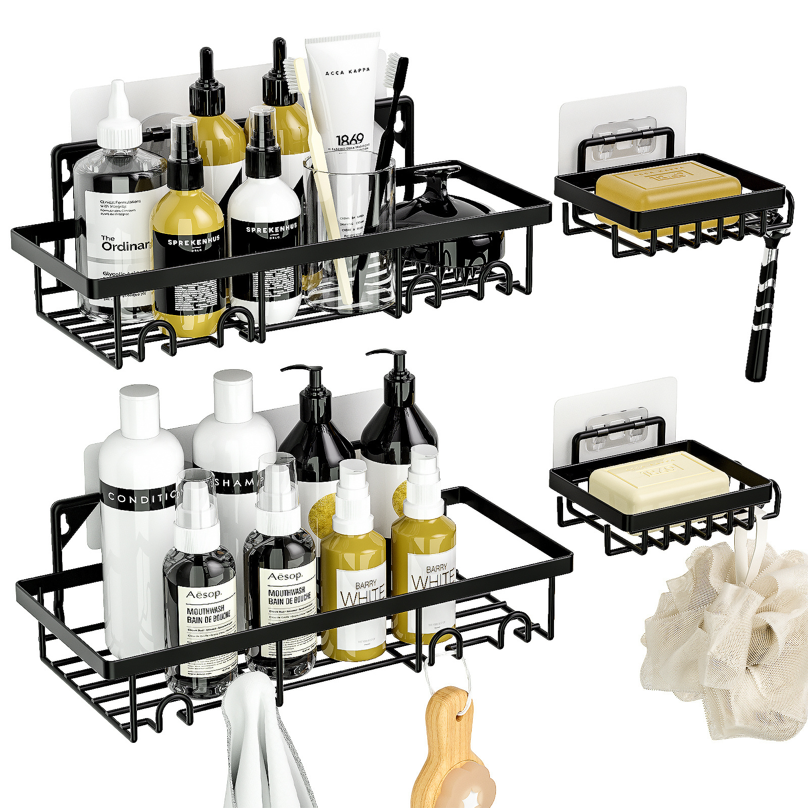 New Hot Sell Multi-Hook with Soap Rack Stainless Steel Shower Caddy Bathroom Shelf Organizers