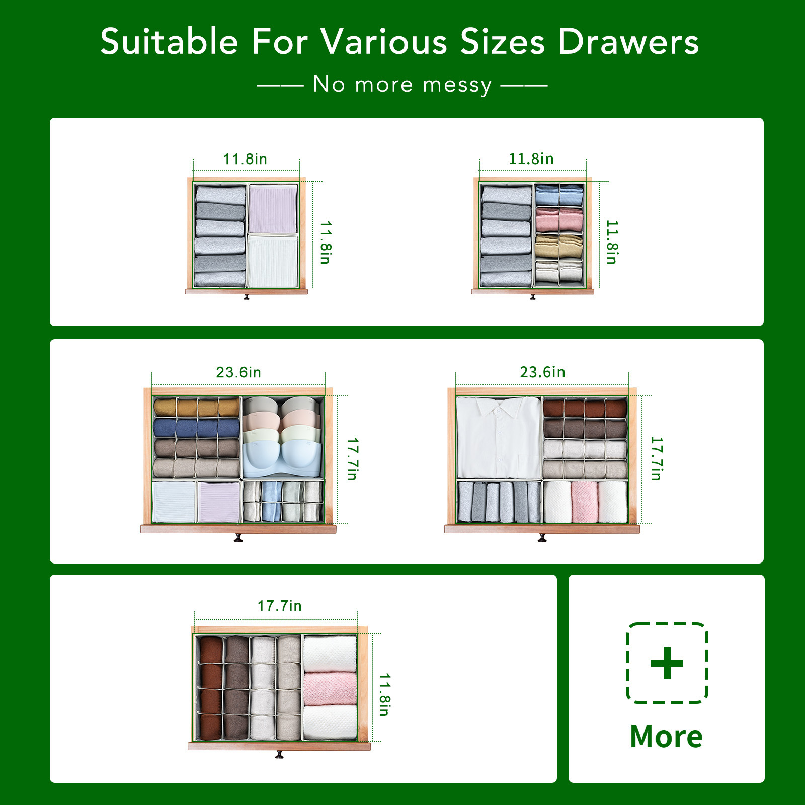 12-Pack Foldable Underwear Drawer Organizer Eco-Friendly Fabric Dresser Drawer Dividers for Socks and Bras