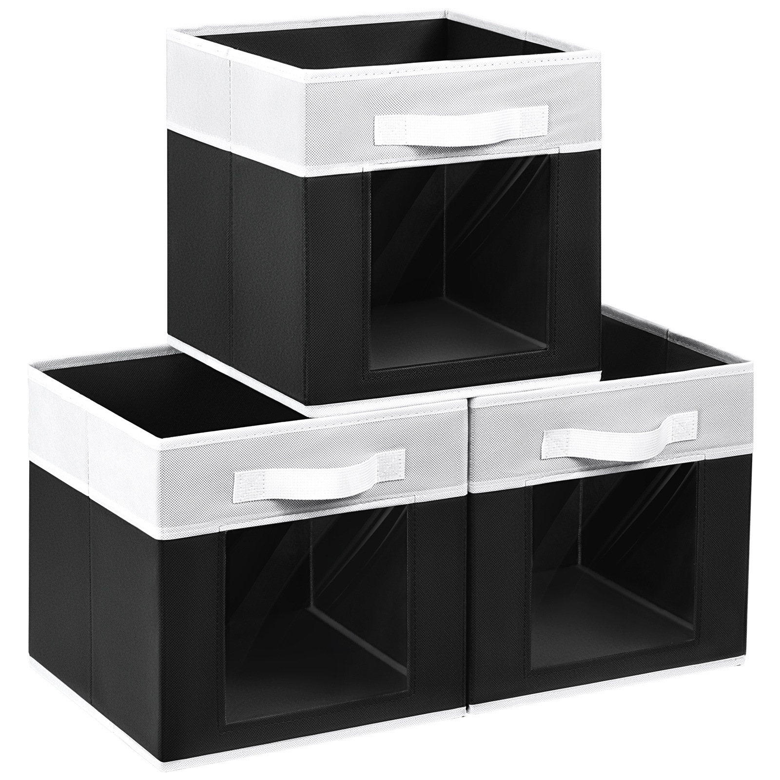 3 Closet Storage Bins Foldable Baskets Shelves Storage Bins with Window & Handles Cube Organizer for Clothes Toys Books Blanket