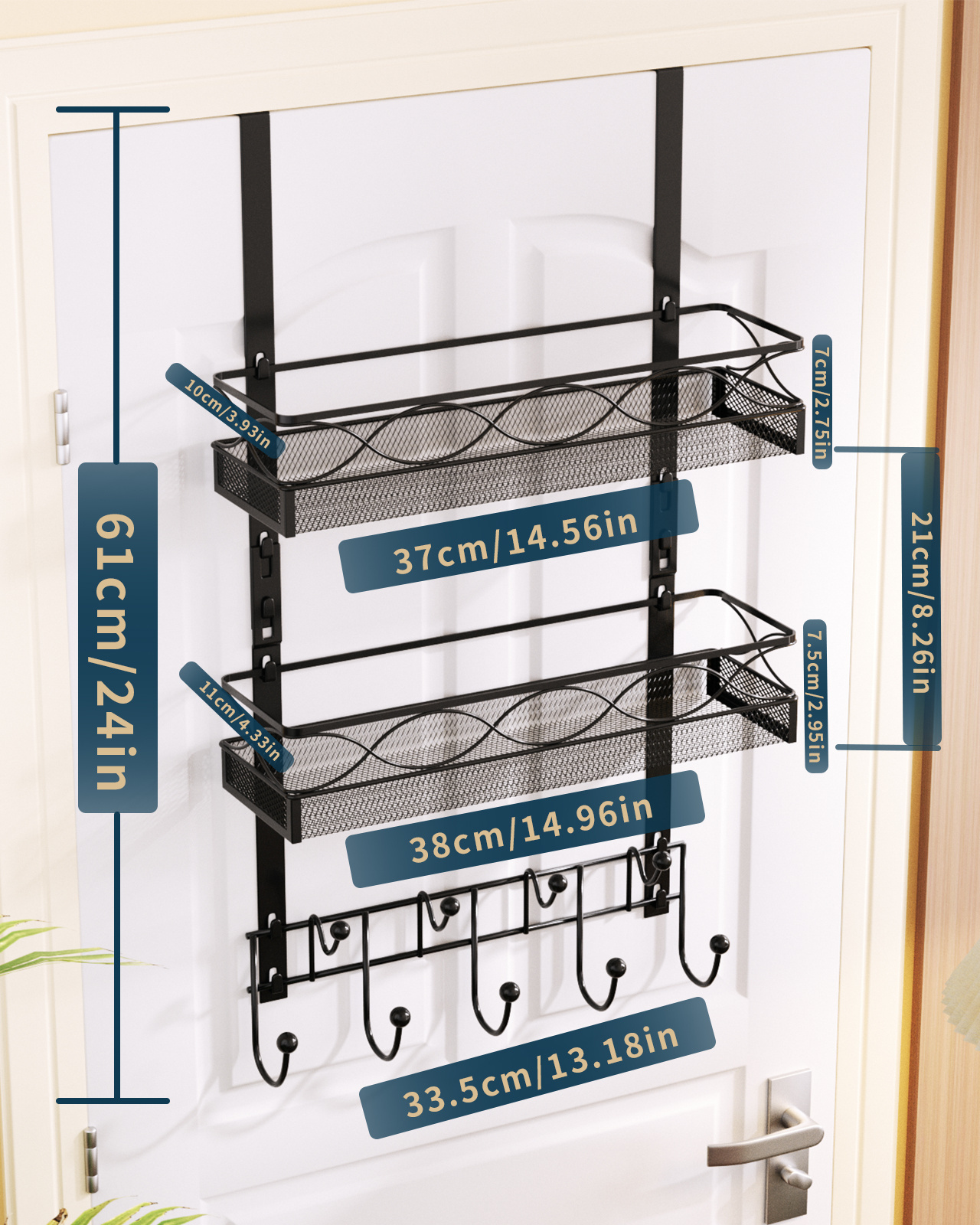 Door Hanger 9 Hooks 2 Mesh Baskets Over The Door Hook Hanging Coat Rack Back Door Storage Organizer for Bathroom Kitchen Bedroom