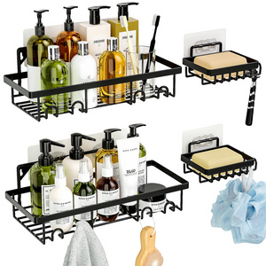 New Hot Sell Multi-Hook with Soap Rack Stainless Steel Shower Caddy Bathroom Shelf Organizers