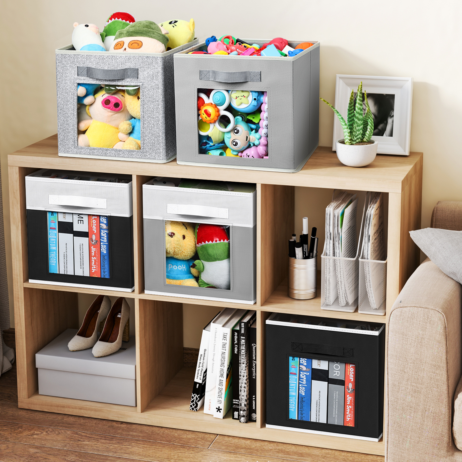 3 Closet Storage Bins Foldable Baskets Shelves Storage Bins with Window & Handles Cube Organizer for Clothes Toys Books Blanket