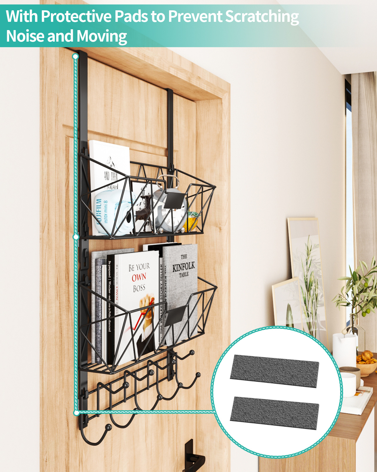 Over The Door Hooks Organizer Door Hanger Towel Rack 9 Coat Cloth Hooks 2 Mesh Basket Over The Door Shelf for Bathroom Kitchen