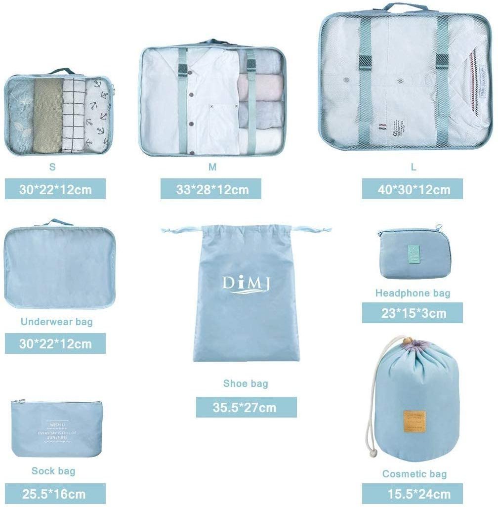 Customized Packing Cubes Travel Luggage Organizer with Clothes and Shoes Bags