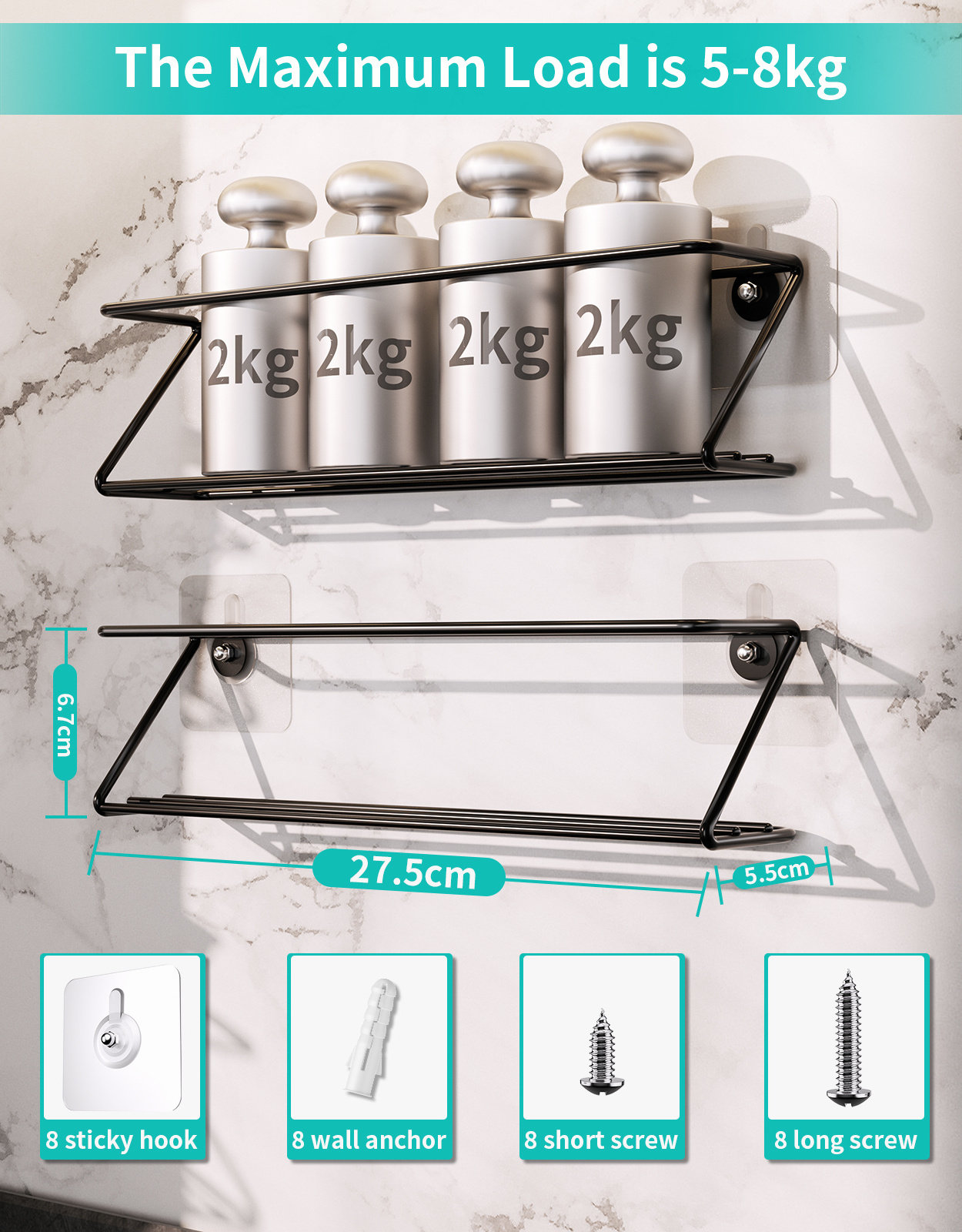 4 Wall Mount Spice Rack Organizer Height-Adjustable Hanging Spice Shelf Storage Seasoning Holder Rack for Kitchen Pantry Cabinet