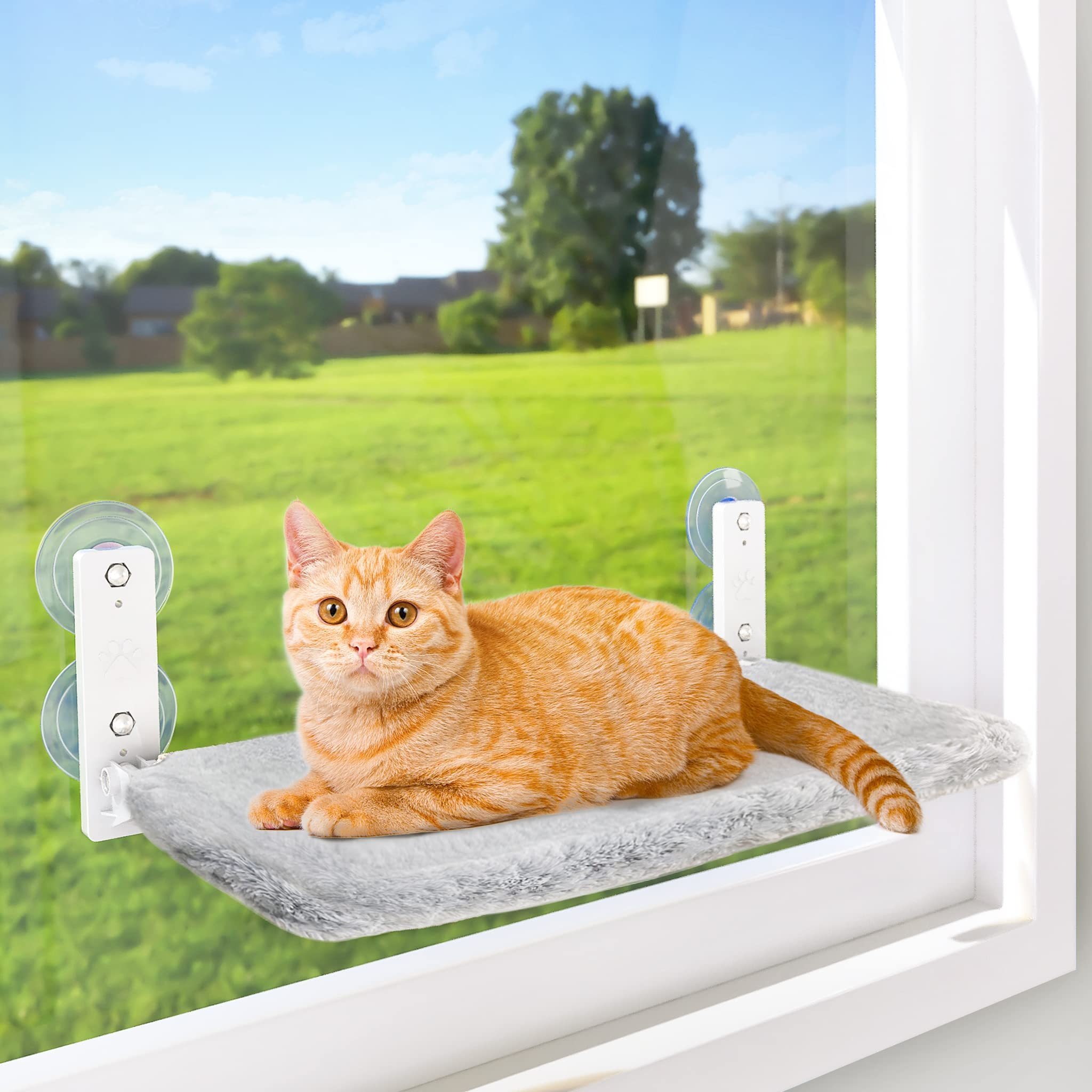 2024 New design Cordless Cat Window Perch Medium Solid Metal Frame and Reversible Cover Pet Hammock Bed Cat Hammock Window