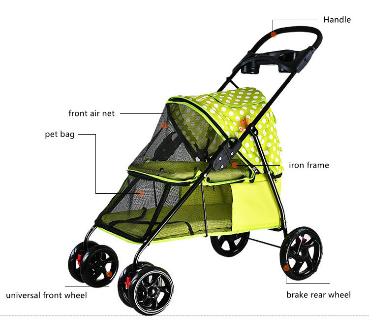 Wholesale pet accessories high quality portable dog stroller 4 wheels pet trailer foldable blue double cat stroller pet dog cart