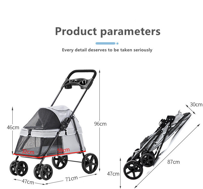 wholesale luxury detachable small travel strollers dogs buggy medium cheap foldable 4 wheels pet dog stroller for cats puppies