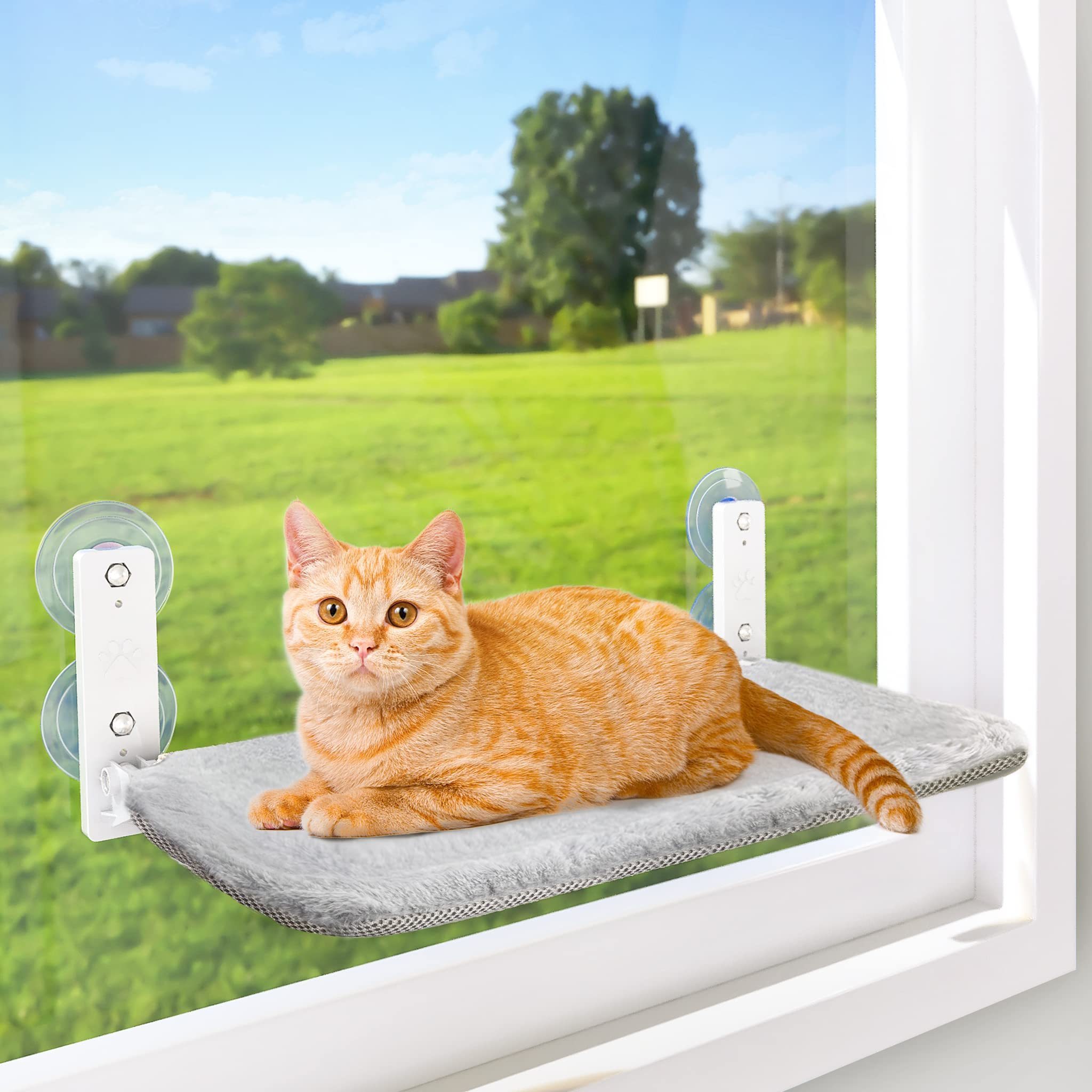 2024 New Foldable Cordless Cat Hammock Wall Robust Metal Frame Cat Window Perch for Large Cats and Kittens