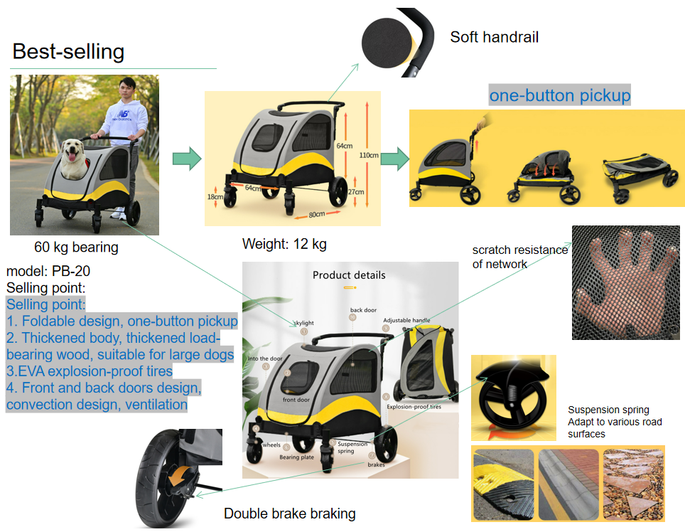 wholesale cheap medium large pet strollers luxury travel dogs trolley folding buggy 4 wheels detachable twin dog stroller