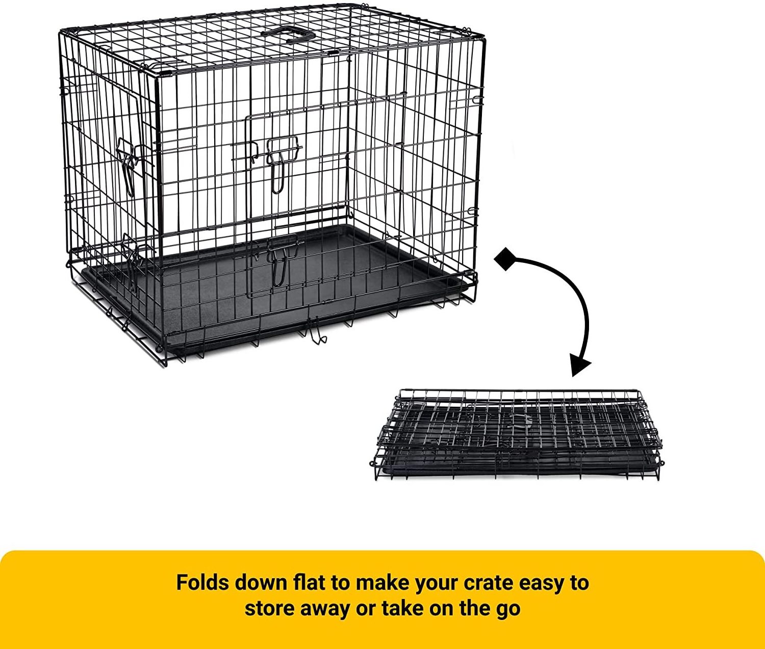 Dog Puppy Cage Folding 2 Door Crate with Plastic Tray Extra