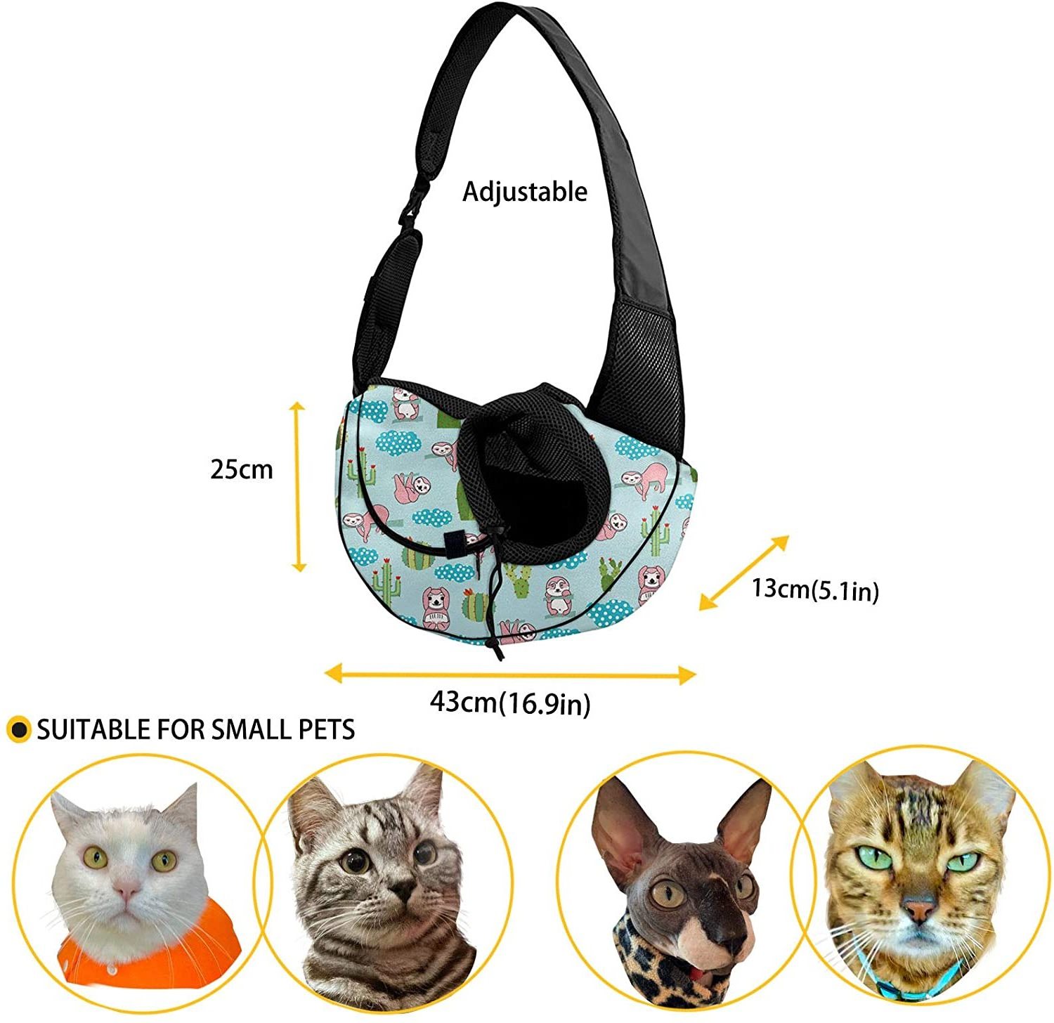 Pet Dog Sling Carrier Puppy Sling Bag Small Dogs Cats Carrier Adjustable Strap Mesh Hand Free Dog Satchel Carrier for Outdoor