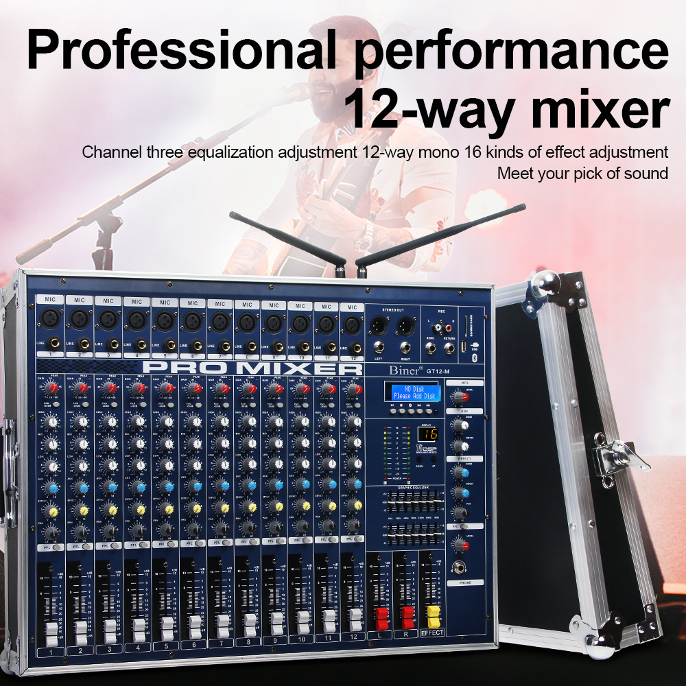 Biner GT12M Professional 2400W *2 high power 12 channel Amplifier DJ Karaoke Audio Mixer