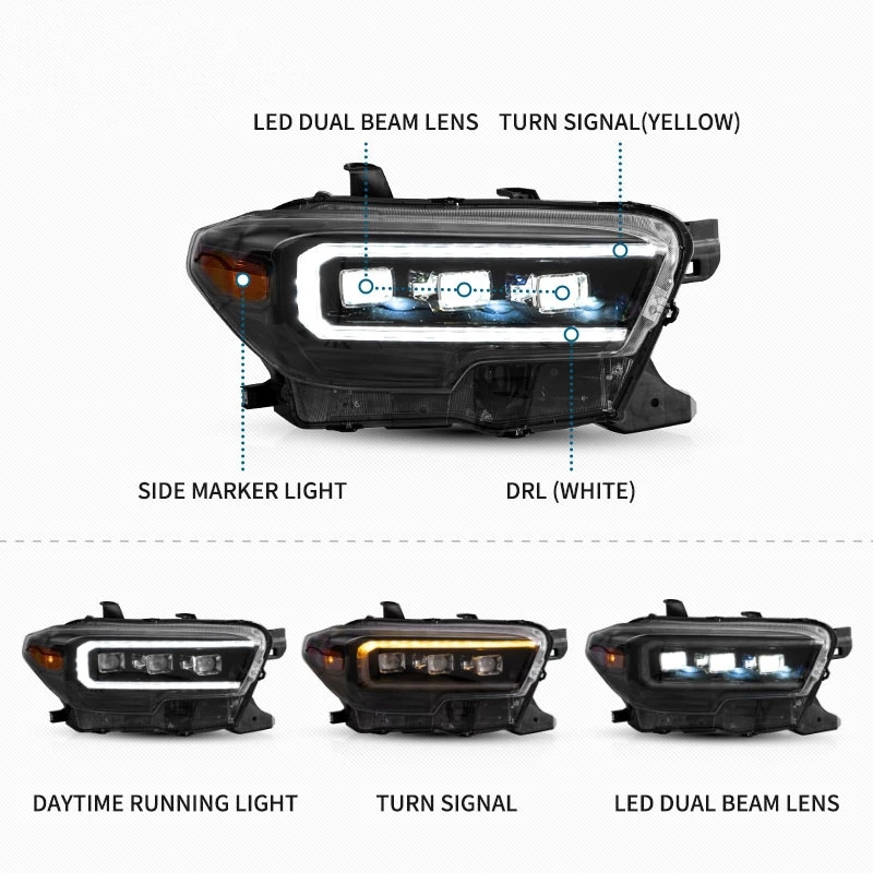 Auto Lamp LED Headlight With Full LED Lens and Sequential Signal For Toyota Tacoma 2015 2016 2017 2018 2019 2020