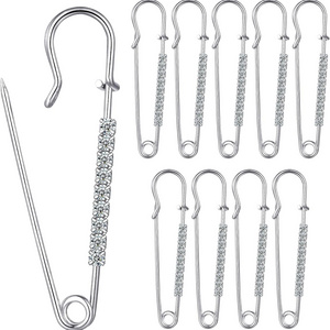 10 Pieces Silver Tone Rhinestone Safety Pins,Brooch Safety Pins for for Skirts Sweater Scarf Lapel Hat Accessories