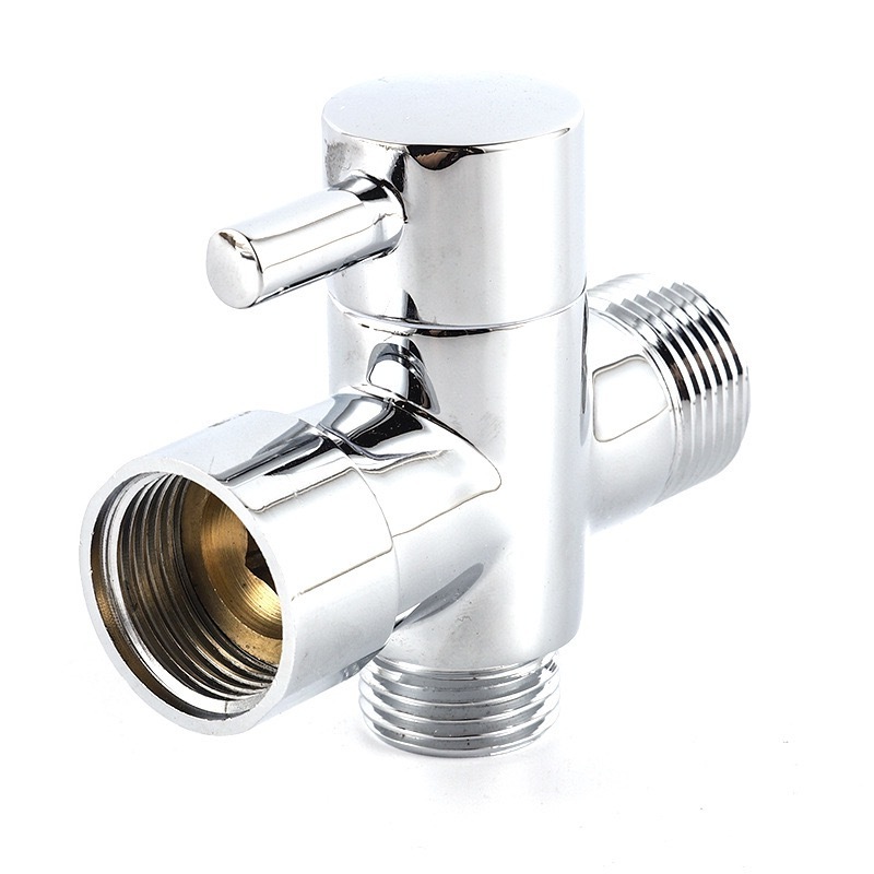 G1/2in Shower Arm All Metal Universal 3 Way Brass Diverter Valve  Water Distribution Valve Chrome plated For Shower Head Three-w