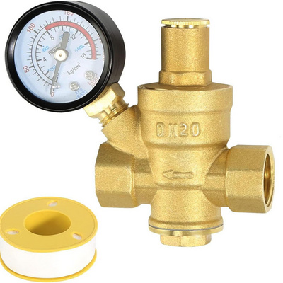 1/2" 3/4" 1"  Adjustable Brass Water Pressure Relief Reducing Regulator Valve with Gauge