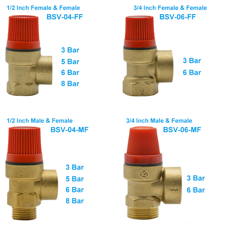 Brass Adjustable 3/4 Inch  6bar Pressure Relief Boiler Safety Valve  For Solar Water Heaters