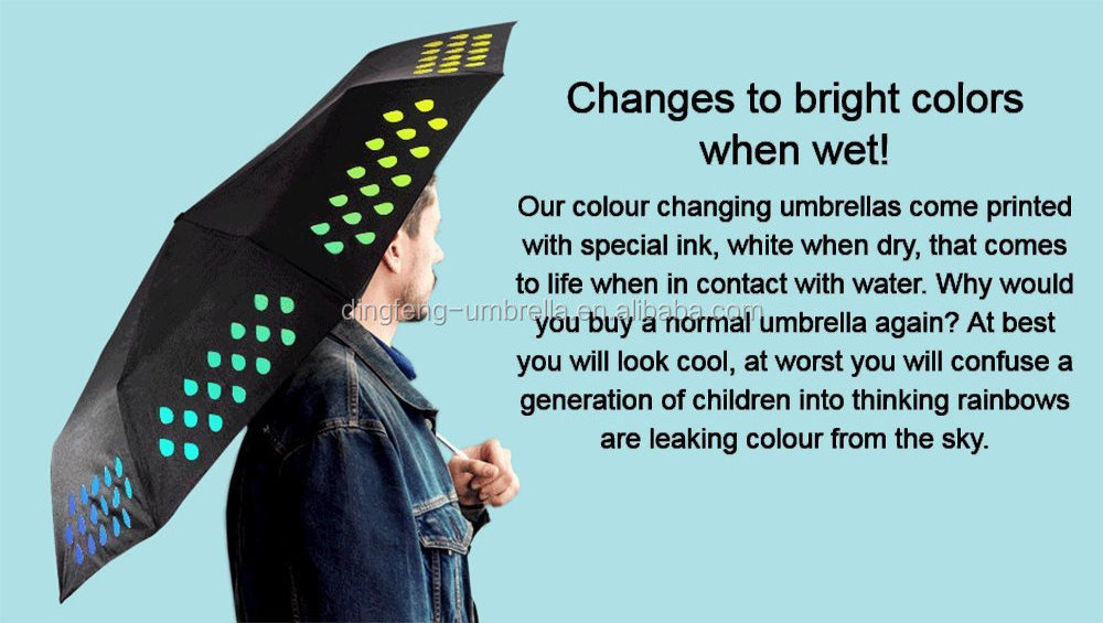 New inventions in china Color Changing Umbrella When Wet 3-Fold Rainbow Colors Travel Umbrella