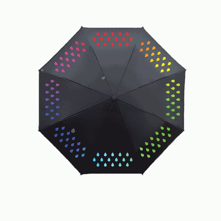 New inventions in china Color Changing Umbrella When Wet 3-Fold Rainbow Colors Travel Umbrella