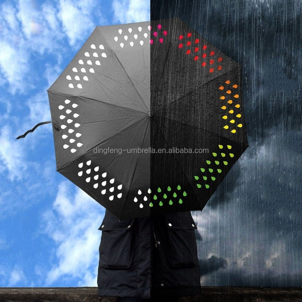 New inventions in china Color Changing Umbrella When Wet 3-Fold Rainbow Colors Travel Umbrella