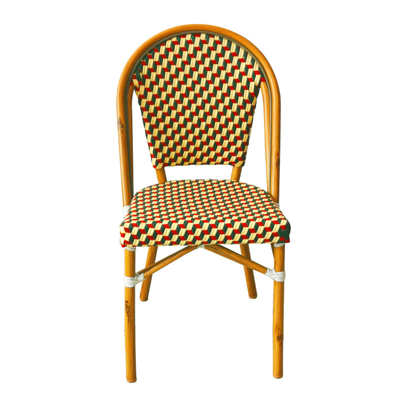 High Quality Outdoor Garden Aluminum Frame Ratan / Rattan Hand Knitting Colorful Chair.Restaurant Bistro Rattan Dining Chair