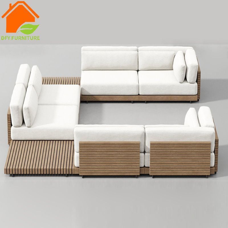 Customized modern teak l shape sofa set solid wooden sectional sofa indoor living room furniture