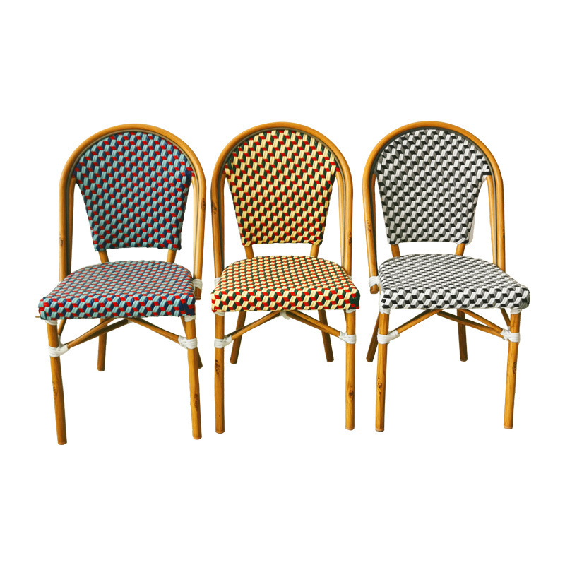 High Quality Outdoor Garden Aluminum Frame Ratan / Rattan Hand Knitting Colorful Chair.Restaurant Bistro Rattan Dining Chair