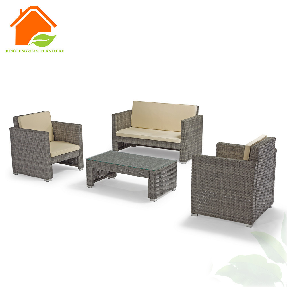 Good Sale Gray Rattan Wicker Veranda Furniture Modern Outdoor Garden Sofa Set 4pcs  Terrace Furniture