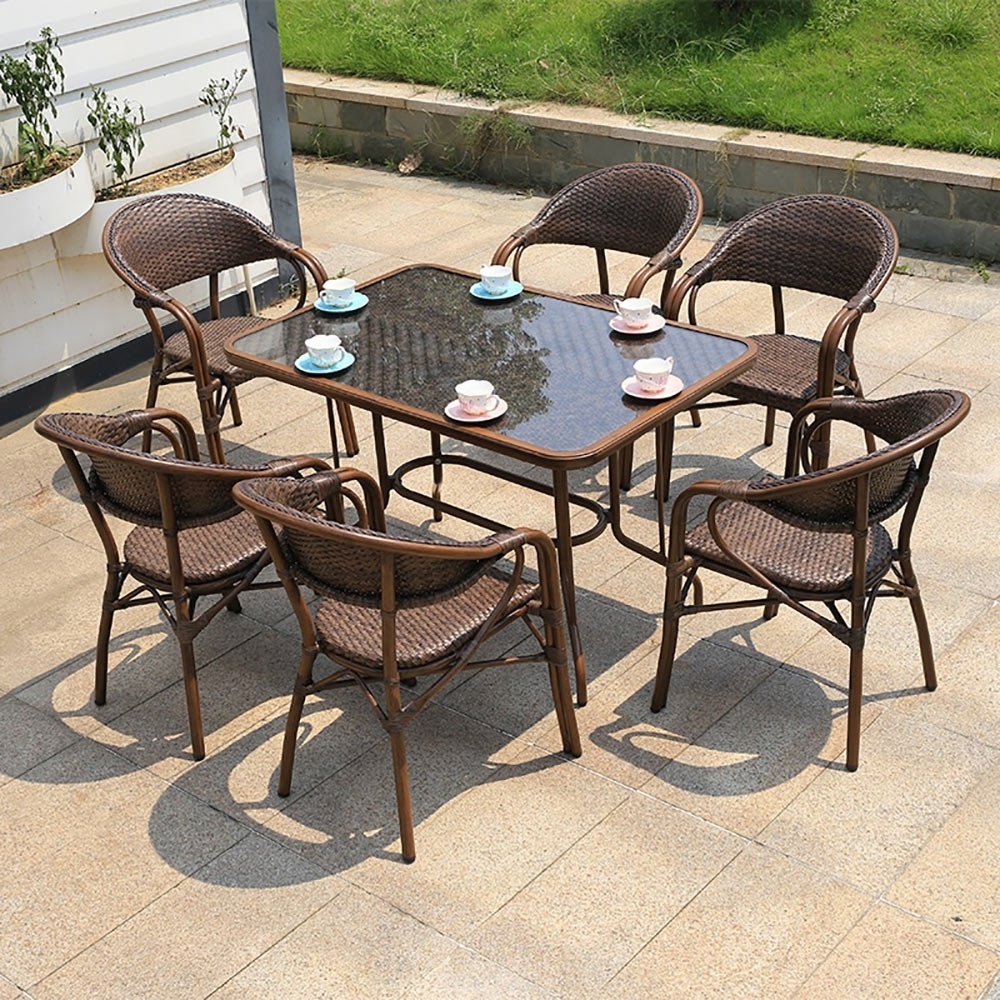 Outdoor Garden Dining Table And Chairs  Ratan / Rattan Furniture Set For Restaurant